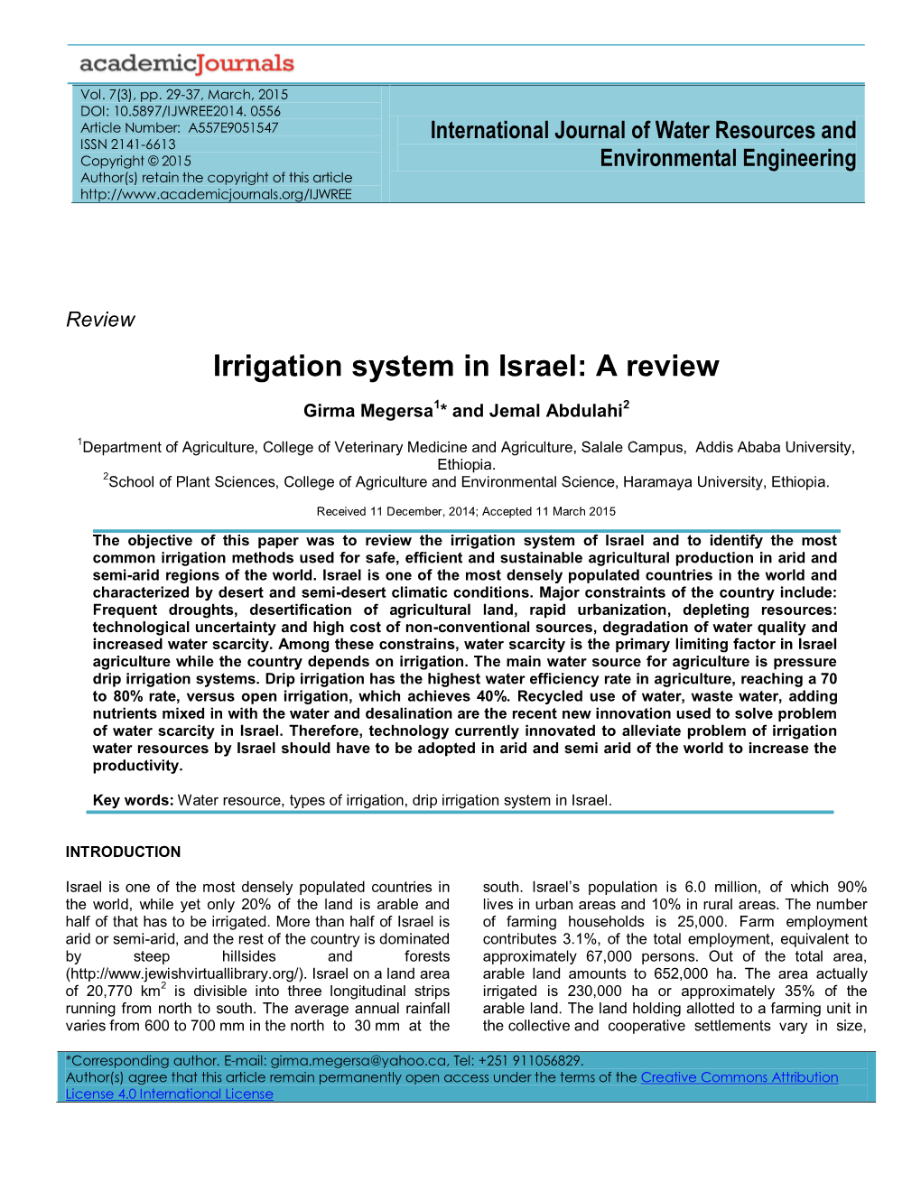 Irrigation System in Israel: a Review