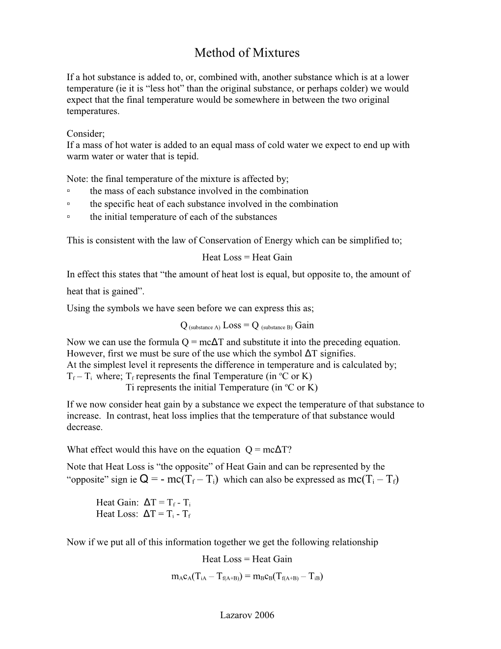 Method of Mixtures