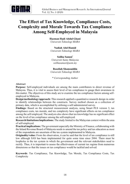 The Effect of Tax Knowledge, Compliance Costs, Complexity and Morale Towards Tax Compliance Among Self-Employed in Malaysia