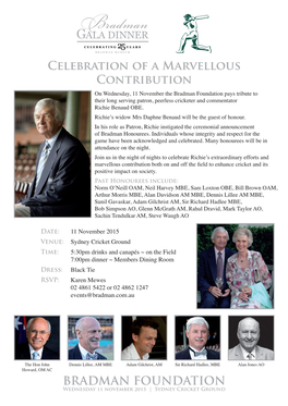 Celebration of a Marvellous Contribution Bradman Foundation