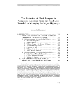 The Evolution of Black Lawyers in Corporate America: from the Road Less Traveled to Managing the Major Highways