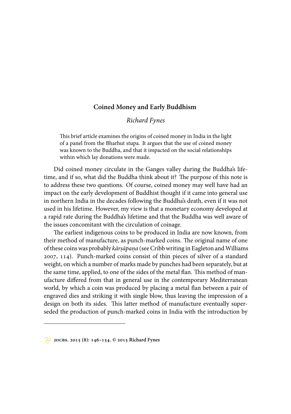 Journal of the Oxford Centre for Buddhist Studies, Vol. 8, May 2015