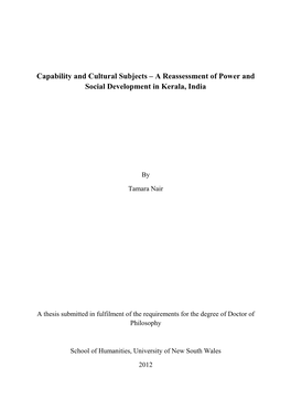 A Reassessment of Power and Social Development in Kerala, India