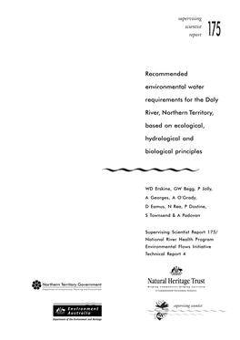 Recommended Environmental Water Requirements for the Daly River, Northern Territory, Based on Ecological, Hydrological and Biological Principles