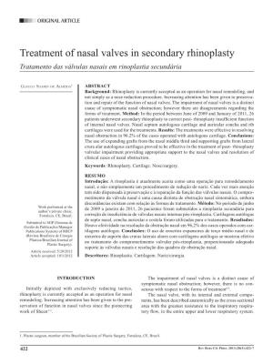 Treatment of Nasal Valves in Secondary Rhinoplasty Tratamento Das Válvulas Nasais Em Rinoplastia Secundária