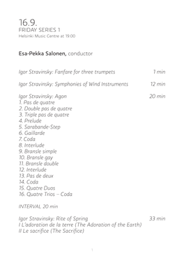 FRIDAY SERIES 1 Esa-Pekka Salonen, Conductor Igor Stravinsky