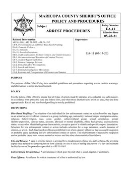 EA-11, Arrest Procedures Effective Date: 05-28-21