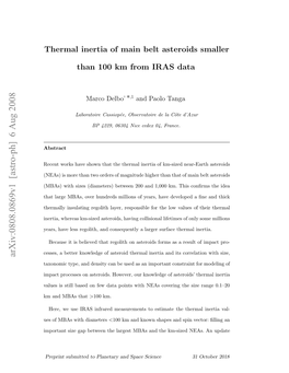 Thermal Inertia of Main Belt Asteroids Smaller Than 100 Km from IRAS Data