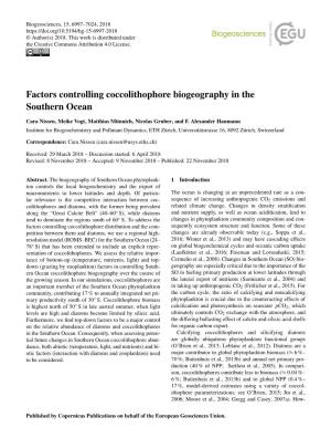 Factors Controlling Coccolithophore Biogeography in the Southern Ocean