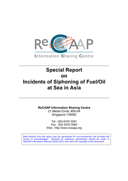 01-2014 Special Report (Incidents of Siphoning of Fuel/Oil at Sea in Asia)