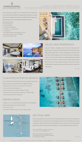 Villas and Residences | Club Intercontinental Benefits | Opening Special | Getting Here