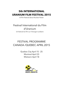 5Th Uranium Festival Program Quebec 2015