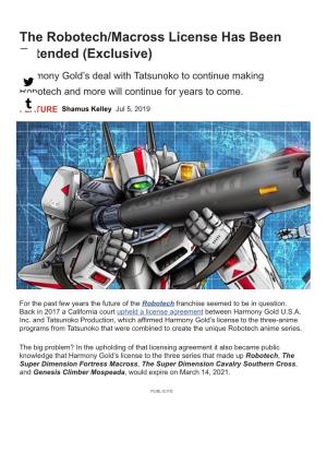The Robotech/Macross License Has Been Extended (Exclusive)
