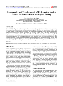 Homogeneity and Trend Analysis of Hydrometeorological Data of the Eastern Black Sea Region, Turkey