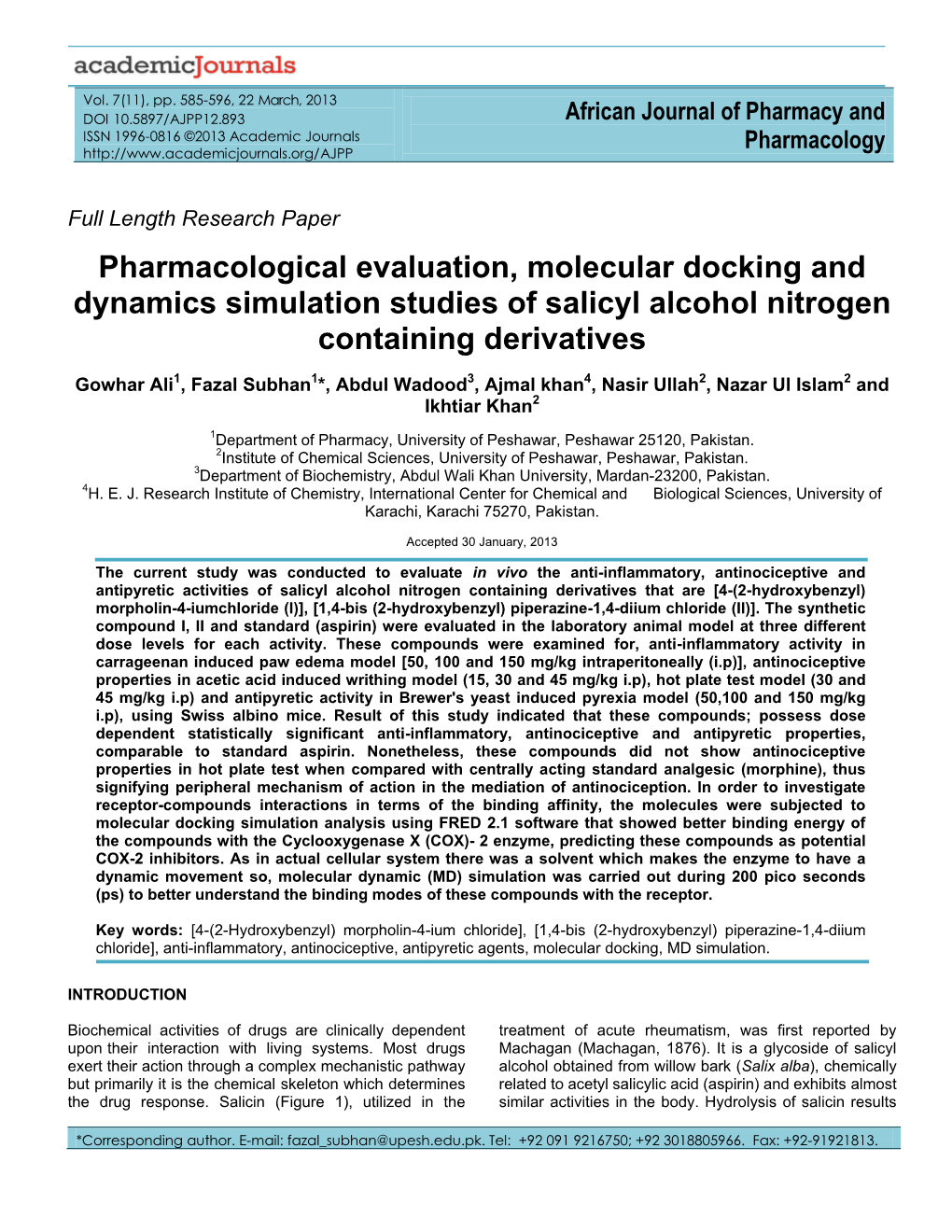 Comments Regarding Molecular Modeling