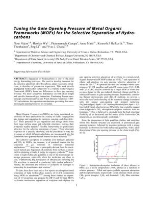 Tuning the Gate Opening Pressure of Metal Organic Frameworks