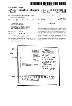 (12) Patent Application Publication (10) Pub. No.: US 2002/0154220 A1 Dieterich (43) Pub
