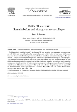 Better Off Stateless: Somalia Before and After Government Collapse