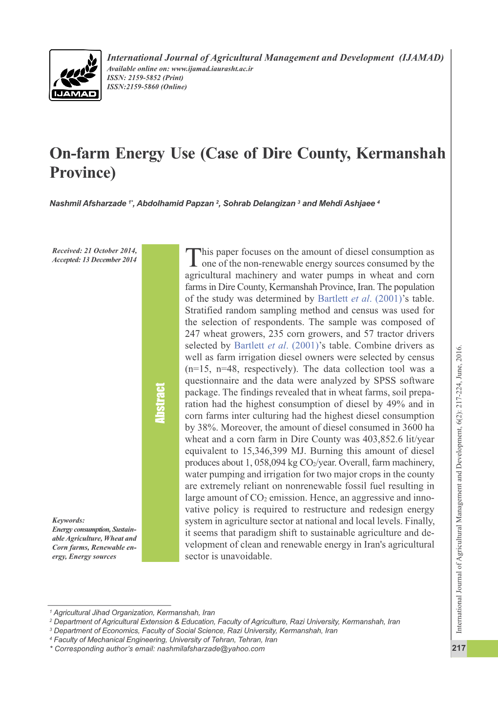 On-Farm Energy Use (Case of Dire County, Kermanshah Province)