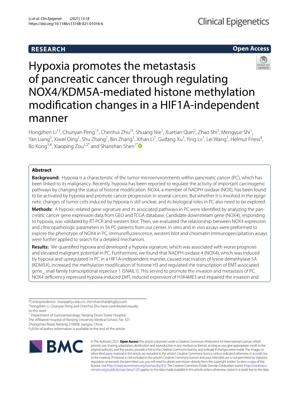 Hypoxia Promotes the Metastasis of Pancreatic Cancer Through