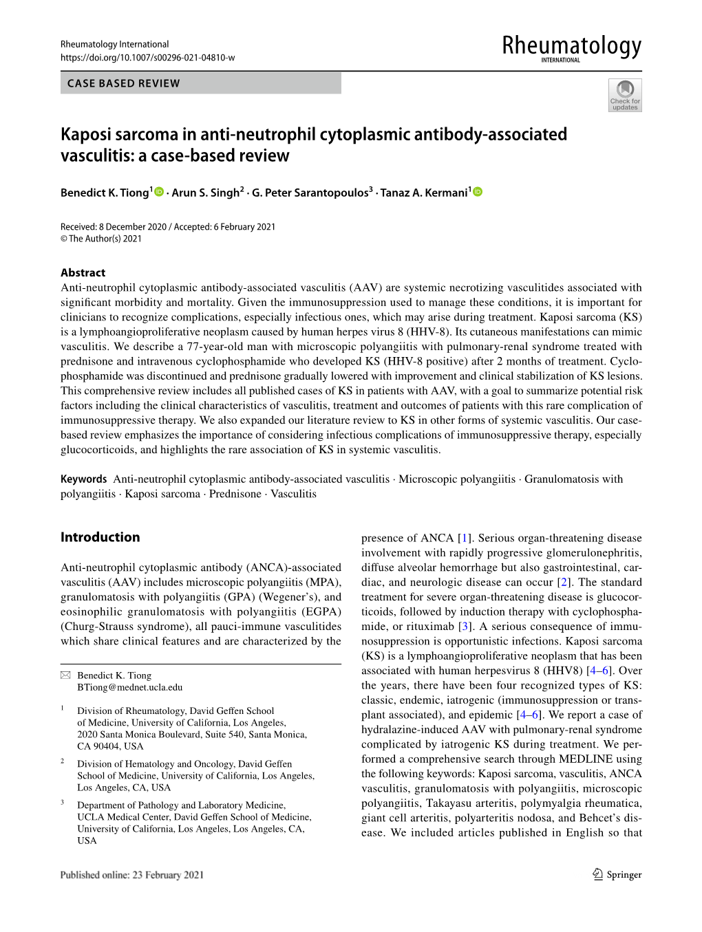 Kaposi Sarcoma in Anti-Neutrophil Cytoplasmic Antibody-Associated