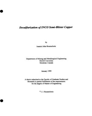 Desulfuriwtion of INCO Semi-Blister Copper
