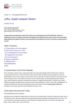 Joffre, Joseph Jacques Césaire | International Encyclopedia of The