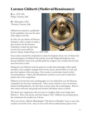 Lorenzo Ghiberti (Medieval/Renaissance) B: Ca