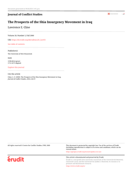 The Prospects of the Shia Insurgency Movement in Iraq Lawrence E