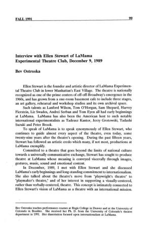 Interview with Ellen Stewart of Lamama Experimental Theatre Club, December 9, 1989