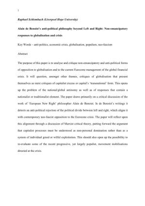 Alain De Benoist's Anti-Political Philosophy Beyond Left and Right