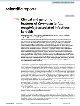 Clinical and Genomic Features of Corynebacterium Macginleyi-Associated Infectious Keratitis