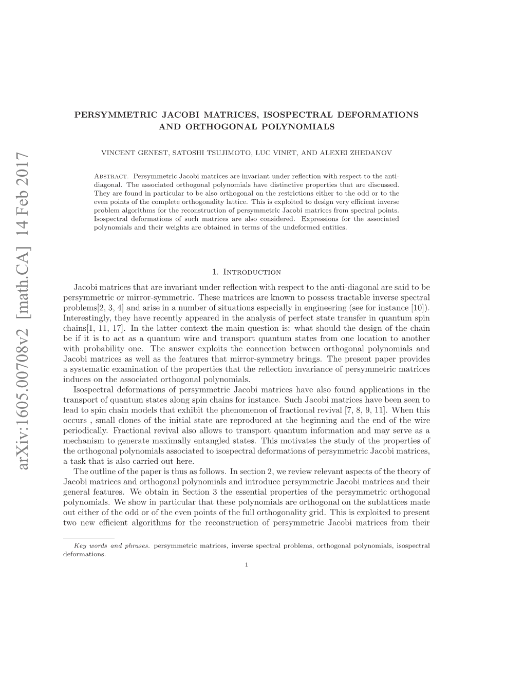 Persymmetric Jacobi Matrices, Isospectral Deformations And