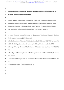 1 1 a Transgenic Line That Reports CSF1R Protein Expression