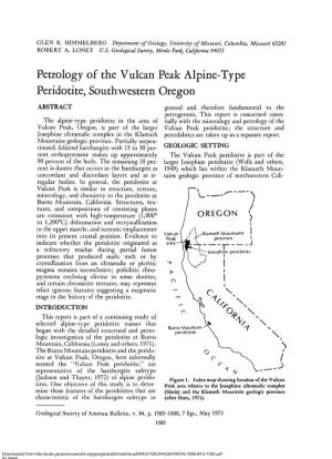 Petrology of the Vulcan Peak Alpine-Type Peridotite, Southwestern Oregon