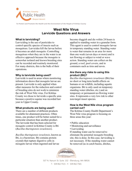 West Nile Virus Larvicide Questions and Answers