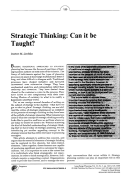 Strategic Thinking: Can It Be Taught?