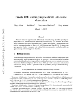 Private PAC Learning Implies Finite Littlestone Dimension Arxiv