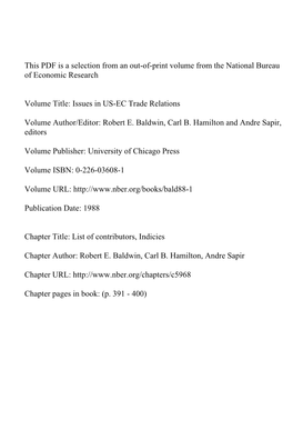 List of Contributors, Indicies