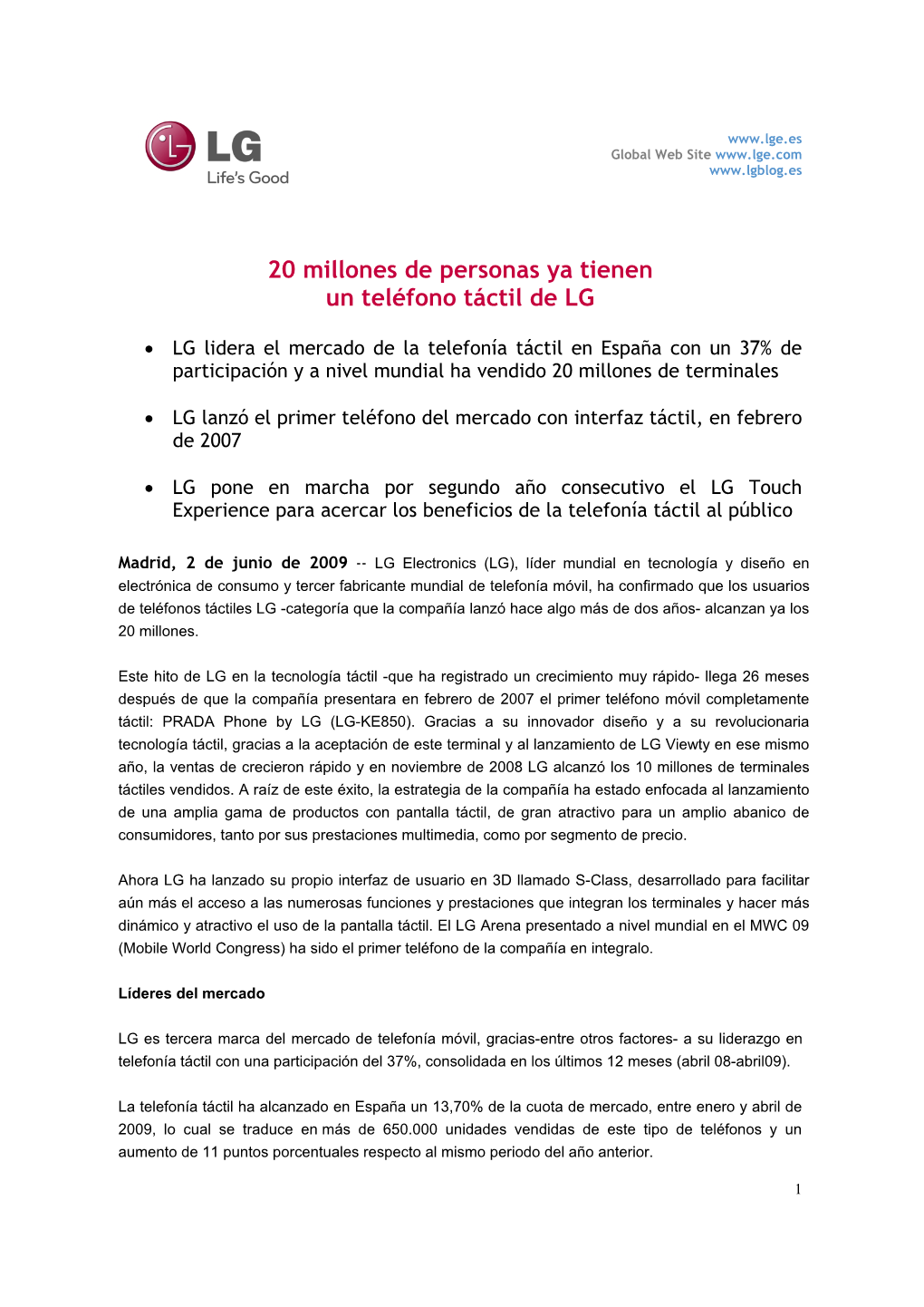 20 Millones De Personas Ya Tienen Un Teléfono Táctil De LG