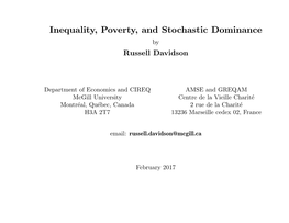 Inequality, Poverty, and Stochastic Dominance by Russell Davidson
