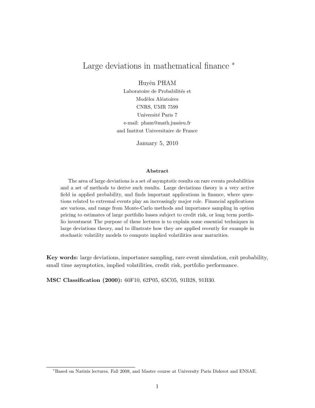 Large Deviations in Mathematical Finance