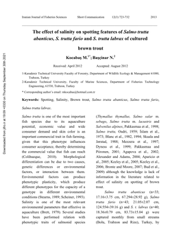 The Effect of Salinity on Spotting Features of Salmo Trutta Abanticus, S