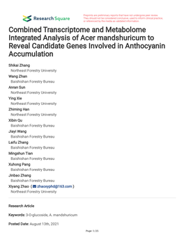 Combined Transcriptome and Metabolome Integrated Analysis of Acer Mandshuricum to Reveal Candidate Genes Involved in Anthocyanin Accumulation