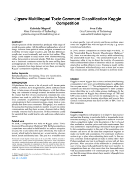 Jigsaw Multilingual Toxic Comment Classification Kaggle Competition