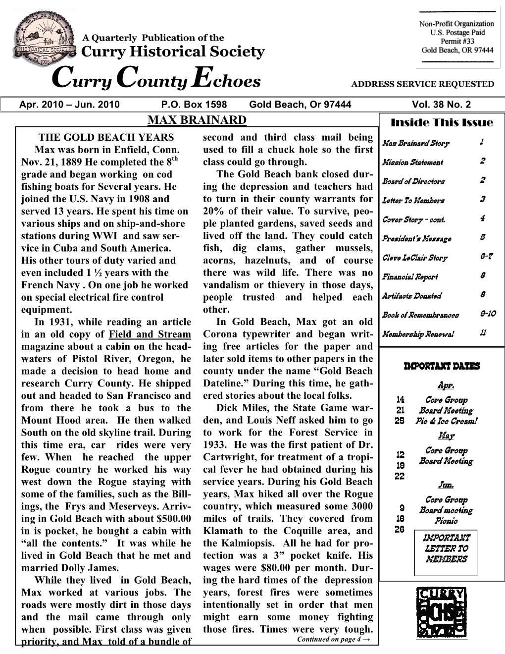 Curry County Echoes ADDRESS SERVICE REQUESTED Apr