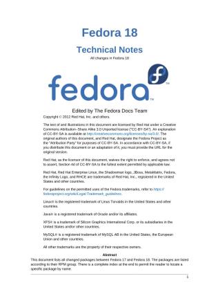 Technical Notes All Changes in Fedora 18