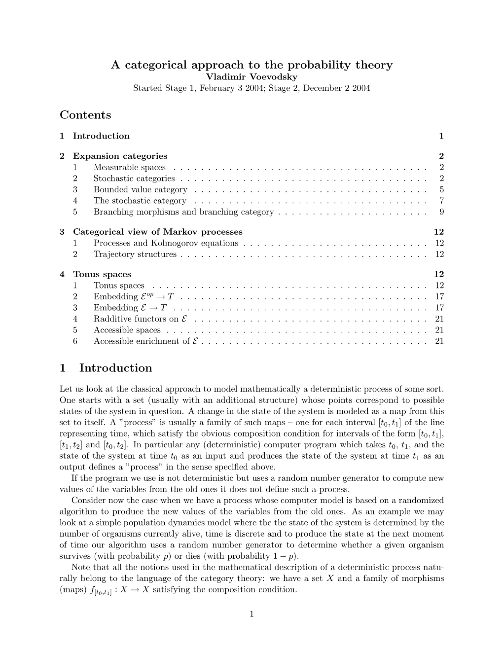 A Categorical Approach to the Probability Theory Contents 1