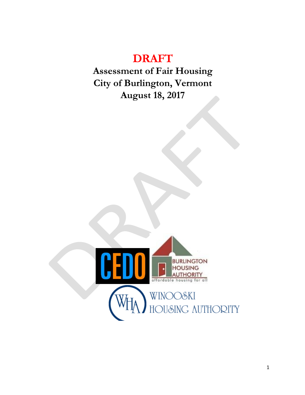 Assessment of Fair Housing City of Burlington, Vermont August 18, 2017