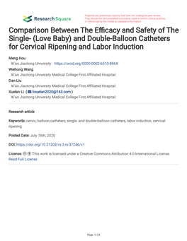 And Double-Balloon Catheters for Cervical Ripening and Labor Induction